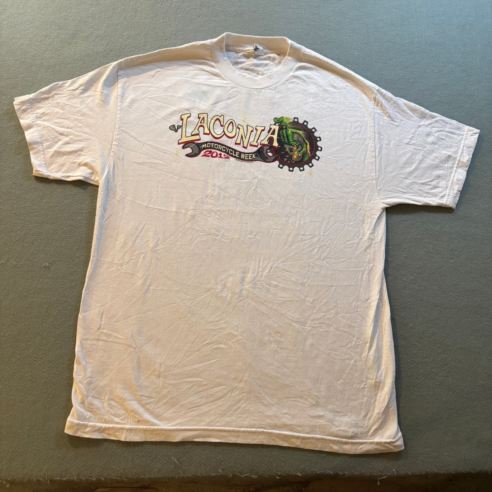 Laconia Motorcycle Week Rally 2012 T-Shirt Mens L White Biker Ed Roth Harley